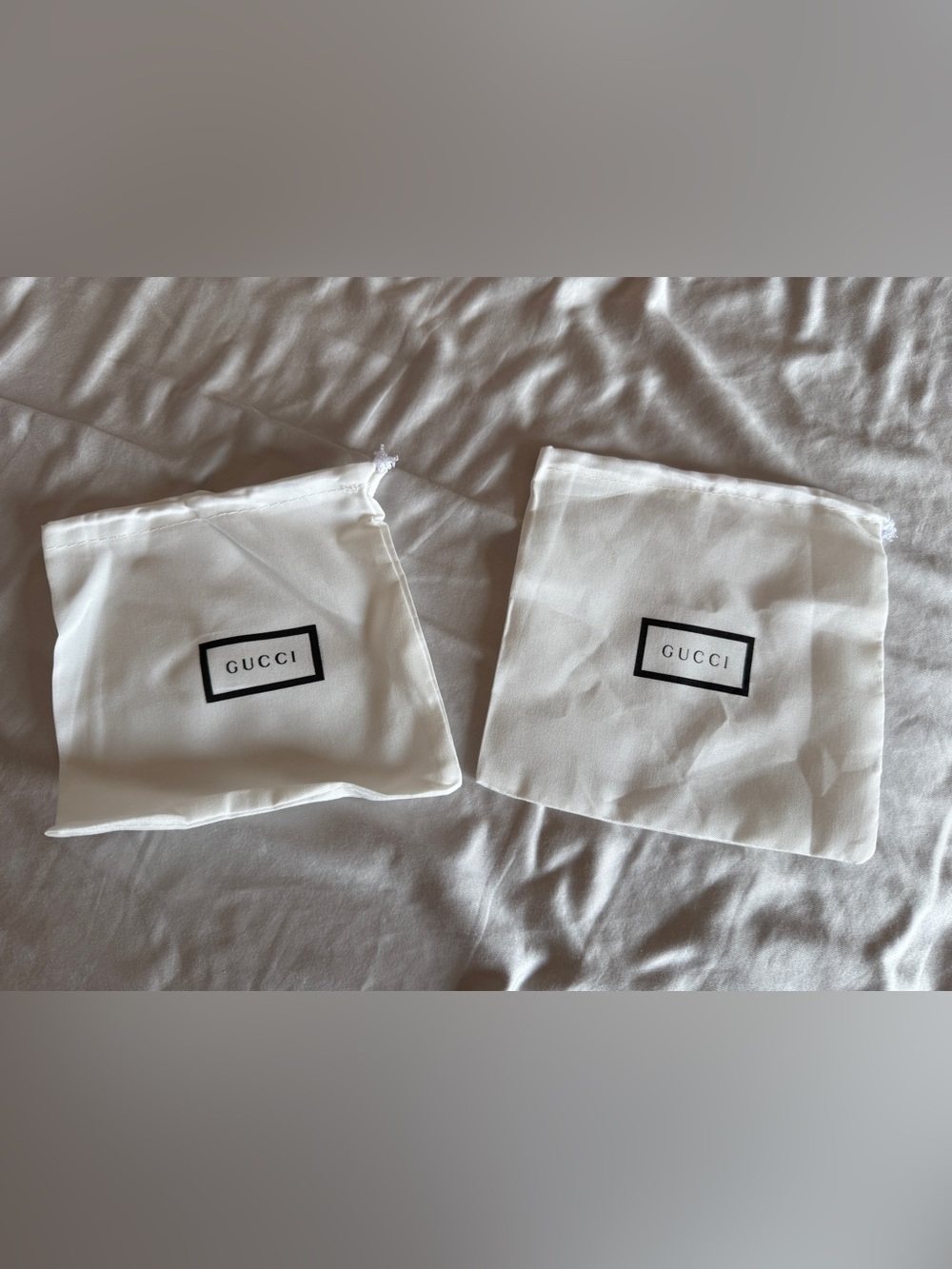 2 X Gucci Belt Dust Bag White With black Gross grain Drawstring 6.5” X6” Storage